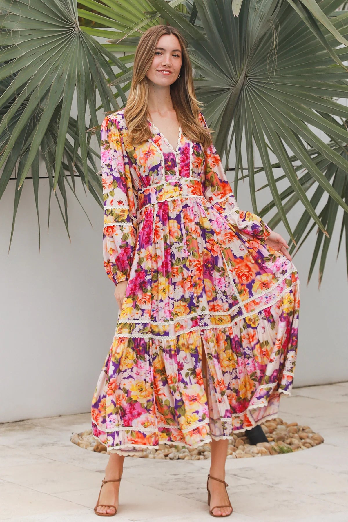 CHARLOTTE FLORAL BOHO LONG SLEEVE DRESS