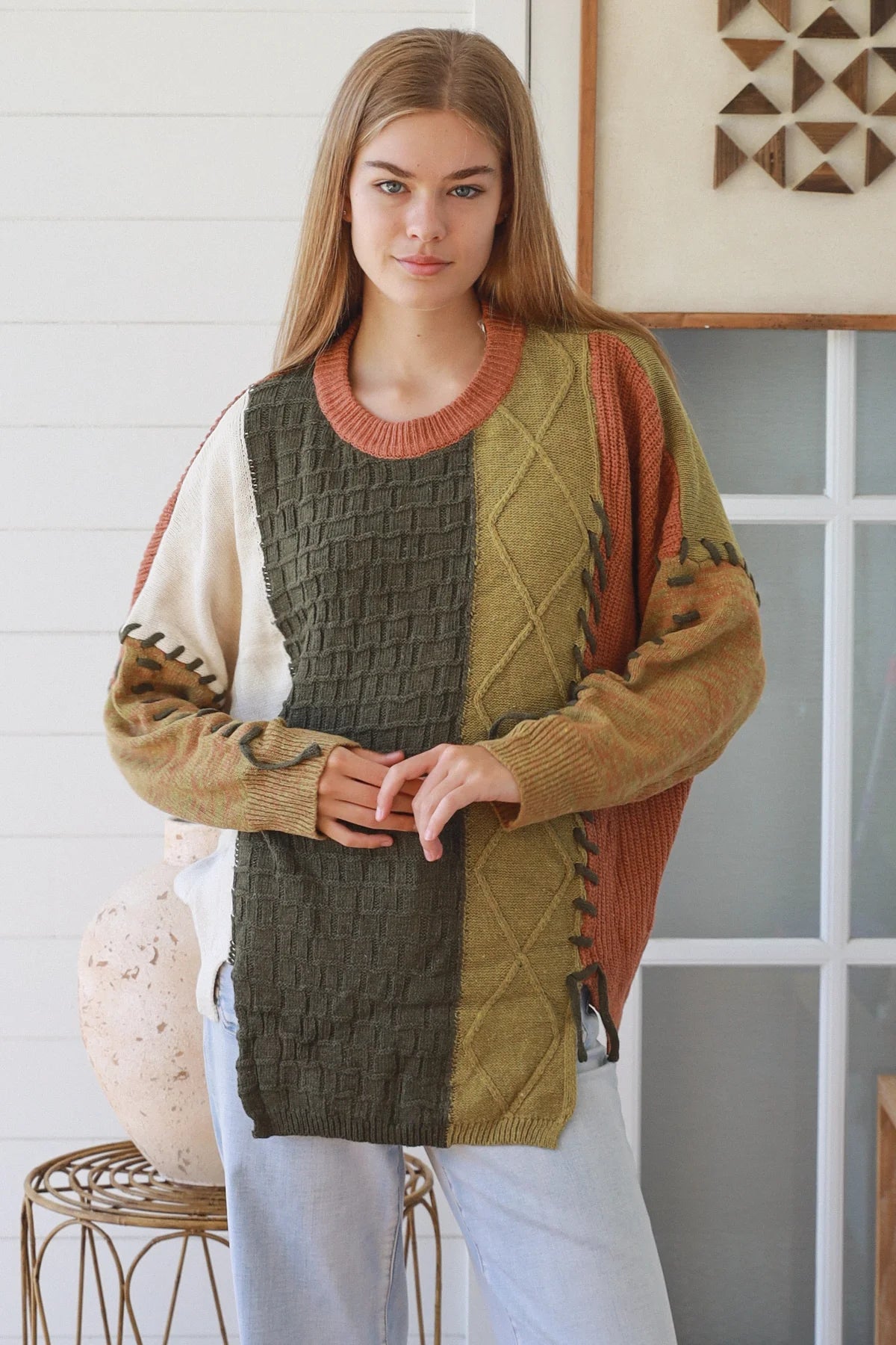 CHARLOTTE KNIT WITH LACE STITCH DETAIL IN EARTY TONES