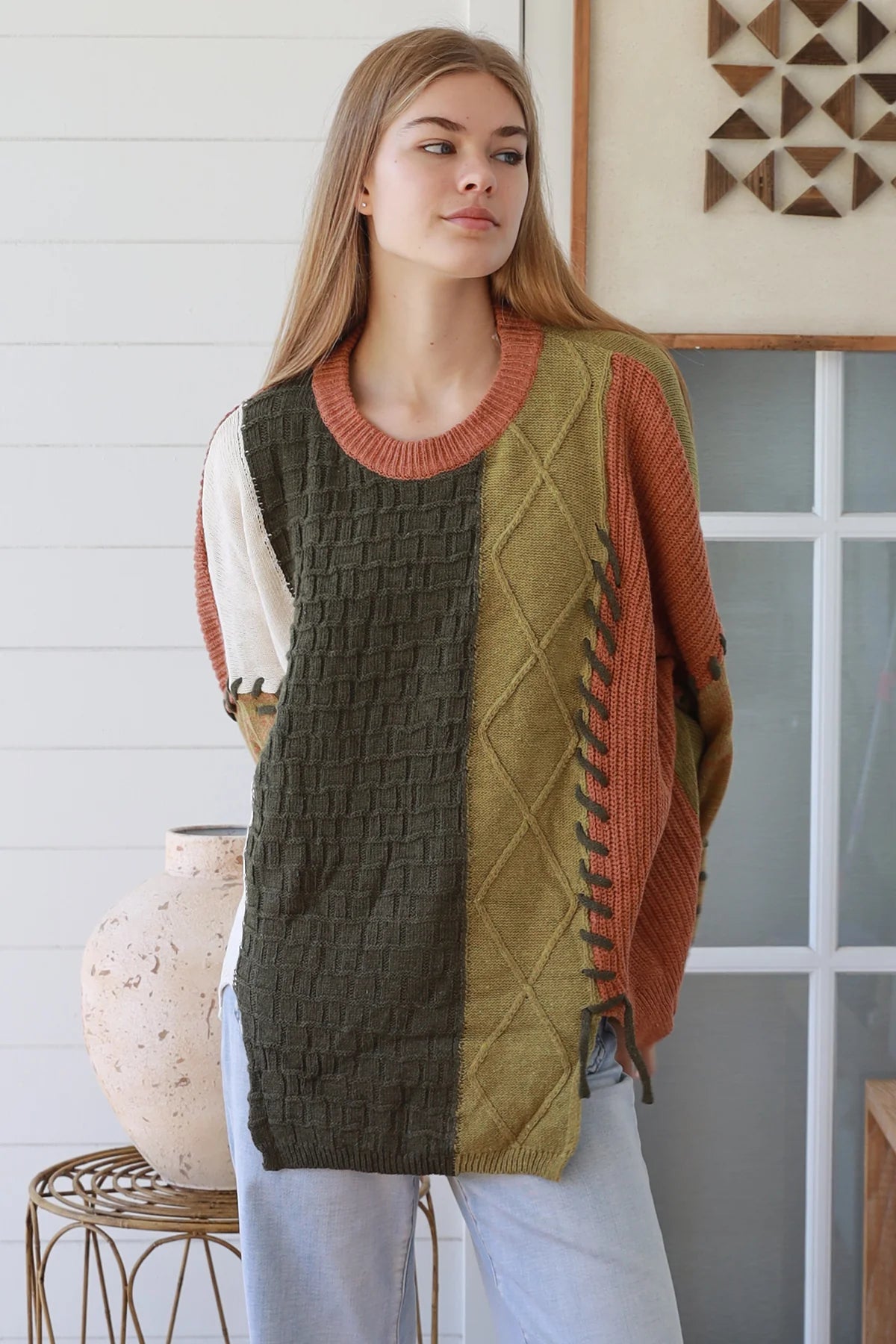 CHARLOTTE KNIT WITH LACE STITCH DETAIL IN EARTY TONES