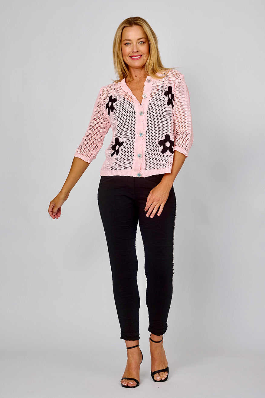 LA STRADA PINKT WITH BLACK DAISY CARDI