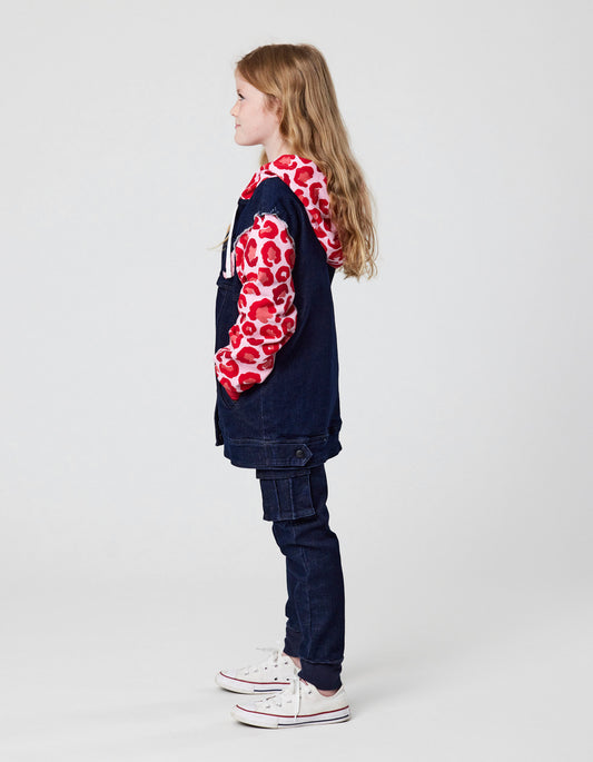 KISSED BY RADICOOL PINK LEOPARD DENIM JACKET