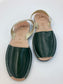 LULU AVARCAS FLAT IN FORREST GREEN WITH A GOLD STRAP