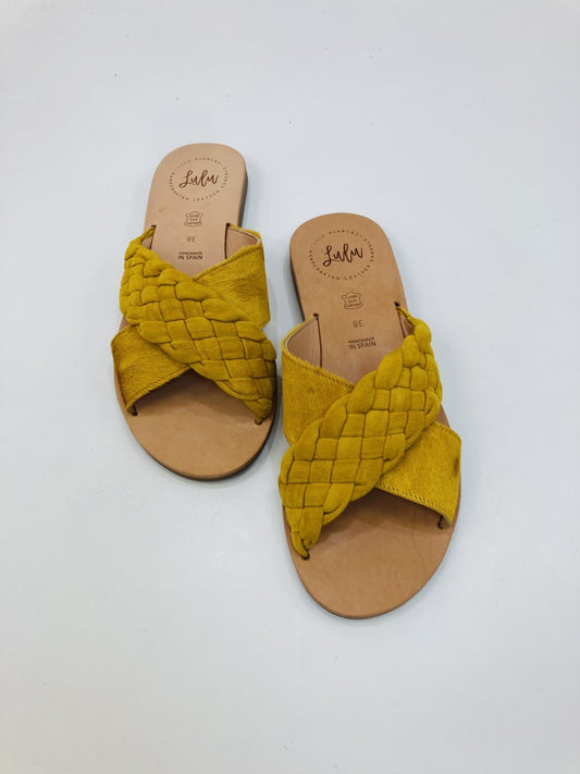 LULU AVARCAS DOUBLE STRAP IN MUSTARD PLAIT AND LEATHER
