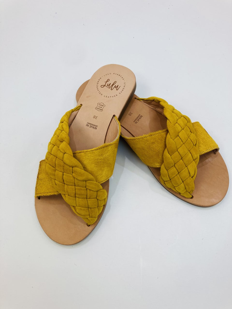 LULU AVARCAS DOUBLE STRAP IN MUSTARD PLAIT AND LEATHER