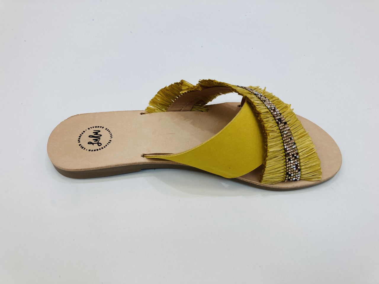 LULU AVARCAS LEATHER CROSS OVER IN MUSTARD WITH BEADED DETAIL