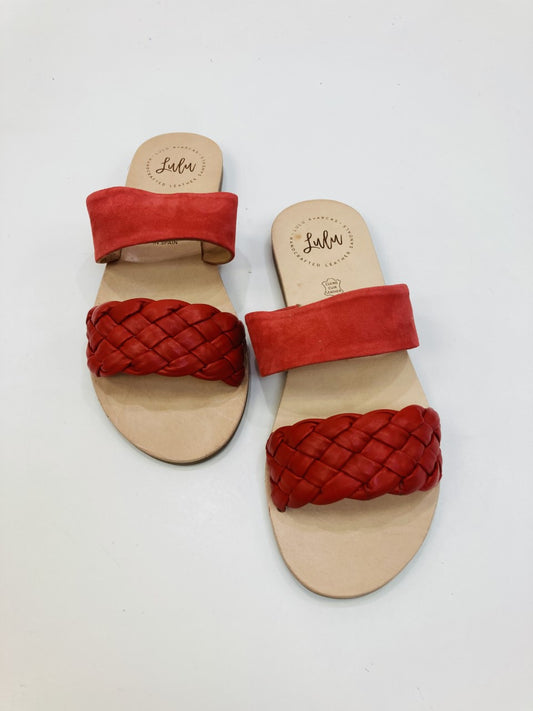 LULU AVARCAS DOUBLE STRAP SLIDE IN CORAL LEATHER