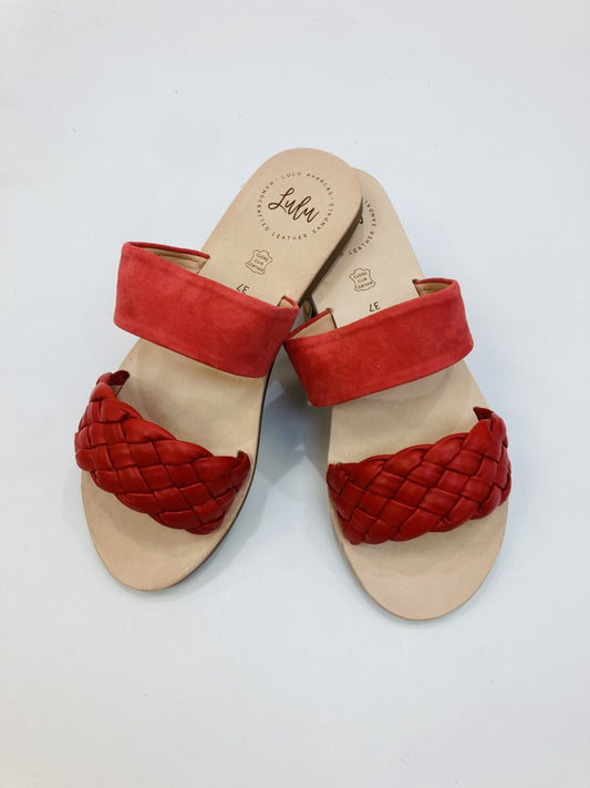 LULU AVARCAS DOUBLE STRAP SLIDE IN CORAL LEATHER