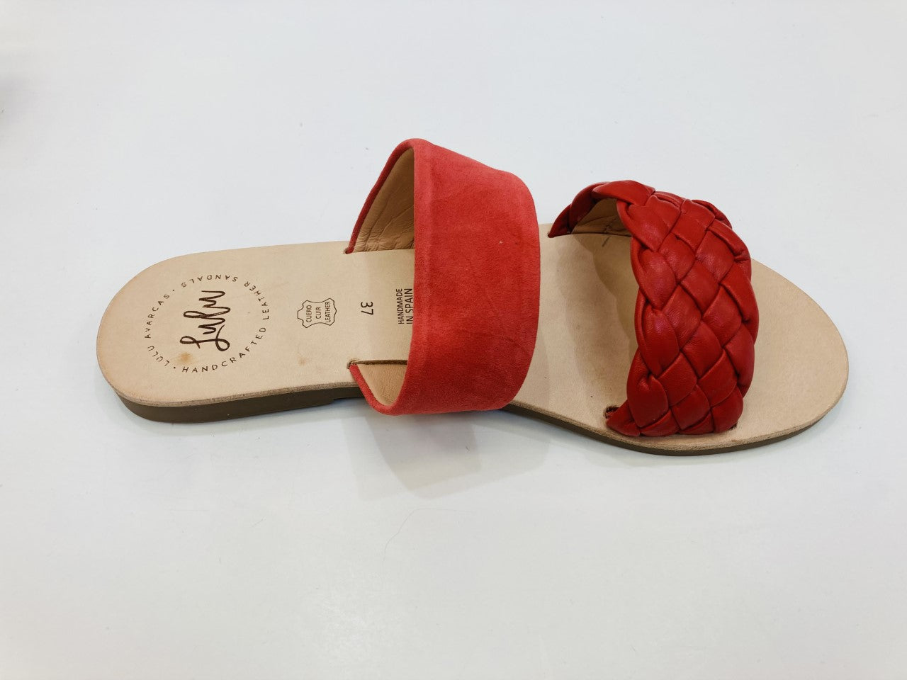 LULU AVARCAS DOUBLE STRAP SLIDE IN CORAL LEATHER
