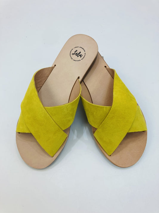 LULU AVARCAS LEATHER LIME CROSS OVER SLIDE