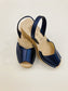 LULU AVARCAS CORK WEDGE IN METALLIC NAVY LEATHER