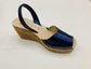 LULU AVARCAS CORK WEDGE IN METALLIC NAVY LEATHER