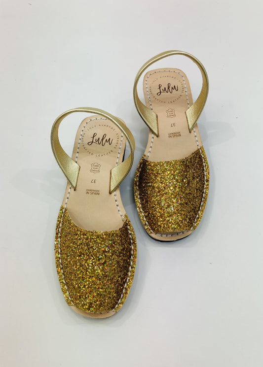 LULU AVARCAS GOLD GLITTER WEDGES